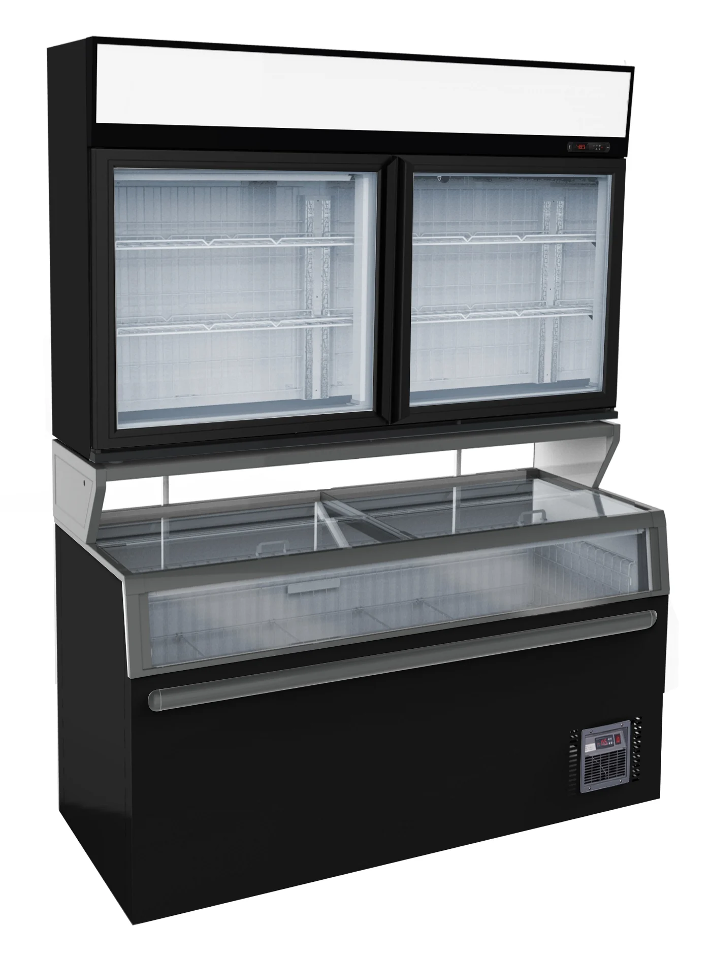 Wall Mounted Freezer Unit Black 2 Glass Doors