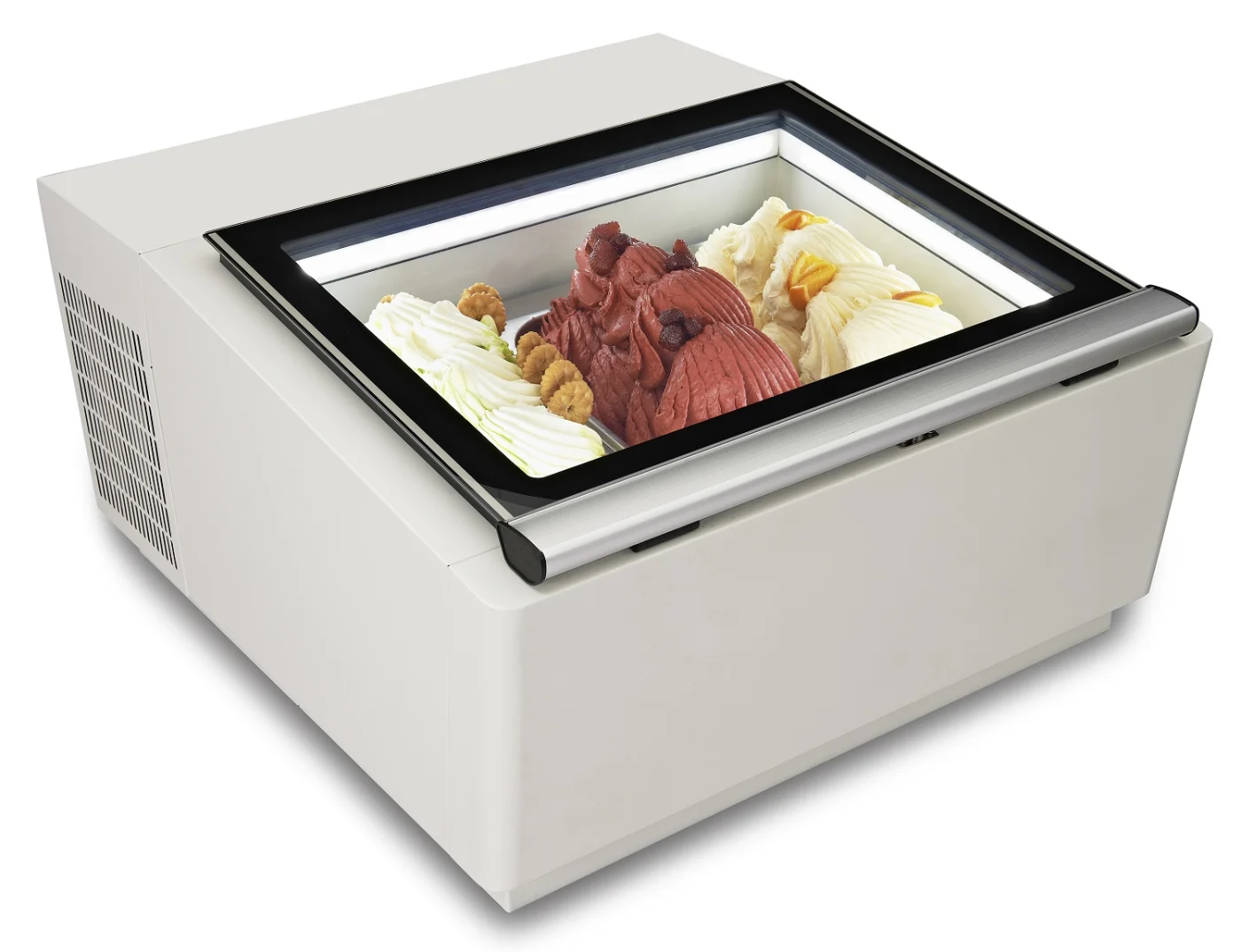Countertop Model ICE Cream Display White Opens ON The Operating Side